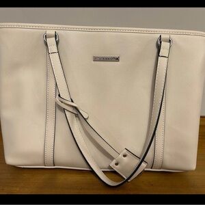 Dana Buchman Structured Tote Bag – Ivory Saffiano Leather Look